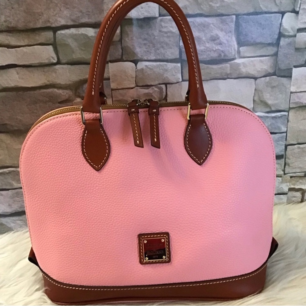 Dooney pebble leather zip zip satchel in pale pink